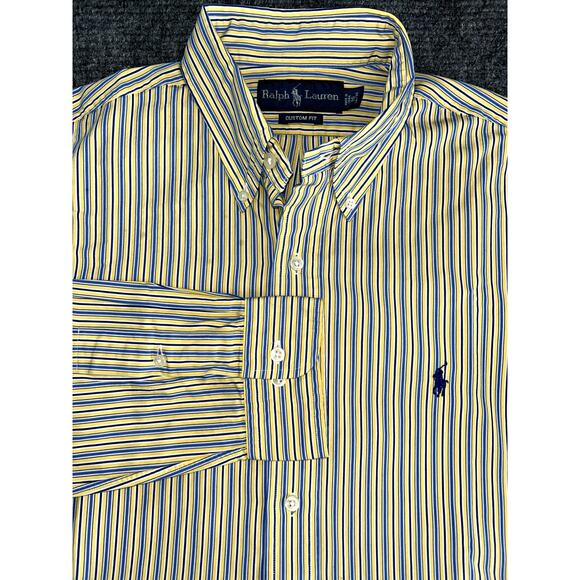 Ralph Lauren Custom Fit Navy Yellow Stripe Y2K Shirt Men's 16 34/35 - Picture 1 of 8